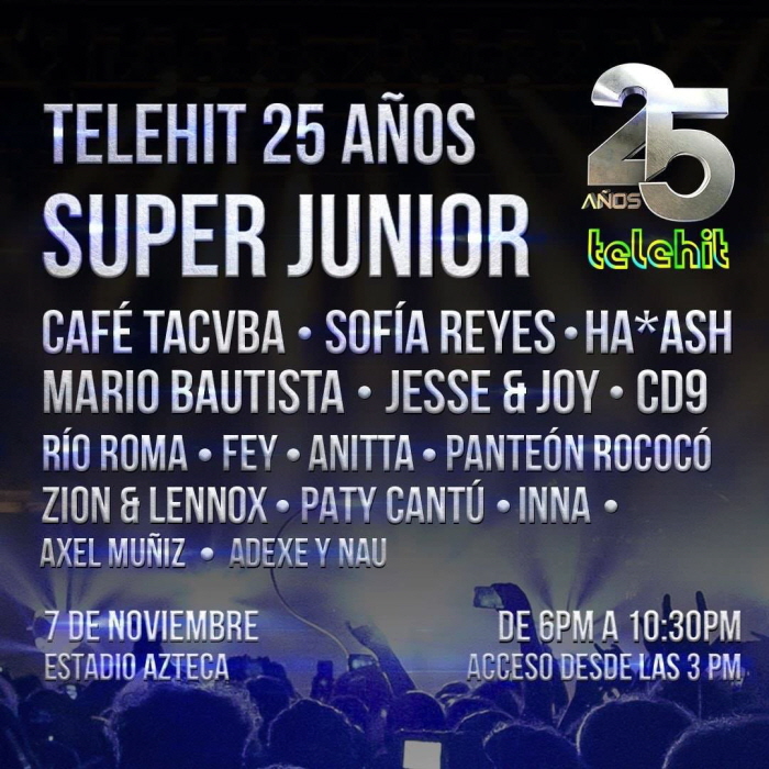 Artistas invitados a los Premios telehit, entre ellos, Super Junior. | Facebook oficial telehit